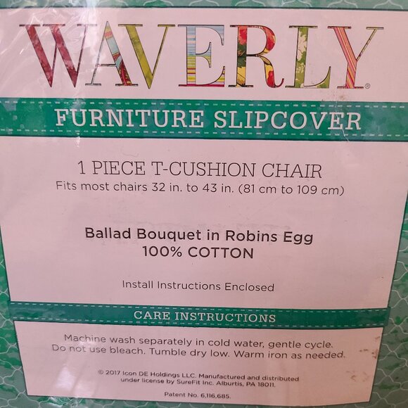 Waverly Slipcover T-Cushion Chair in Ballad Bouquet/Robins Egg -NEW - Picture 3 of 7